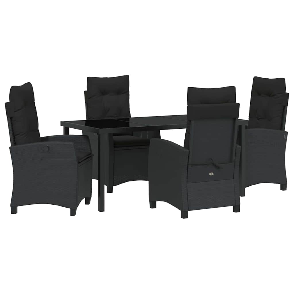 Kert étkező szett párnával 5 pcs Fekete polirattan