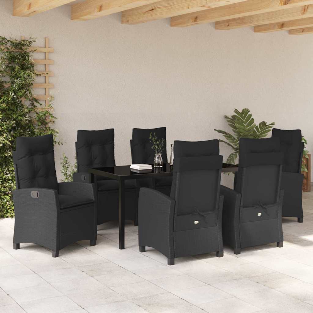 Kert étkező szett párnával 7 pcs Fekete polirattan