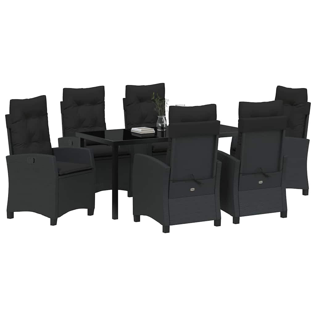 Kert étkező szett párnával 7 pcs Fekete polirattan