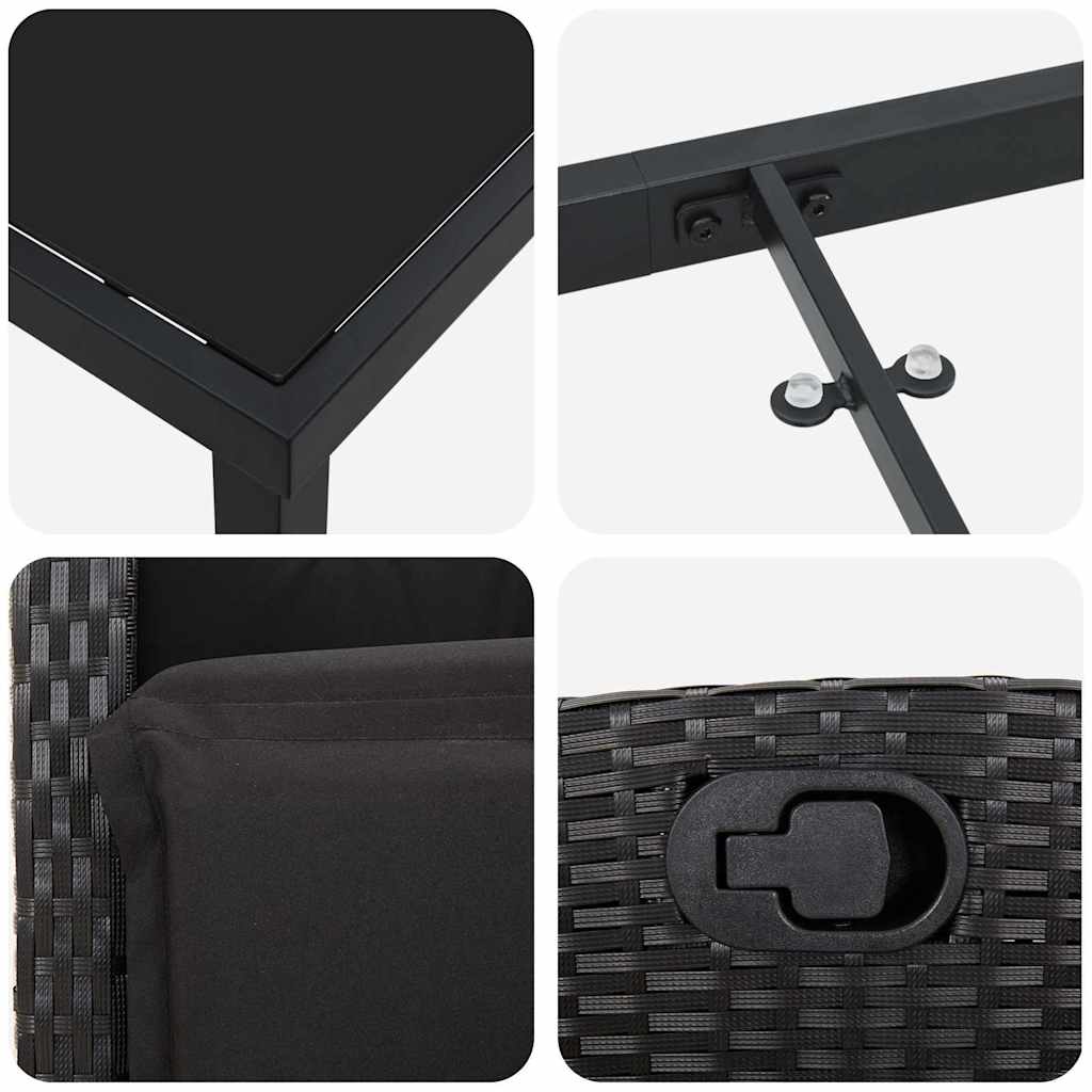 Kert étkező szett párnával 7 pcs Fekete polirattan