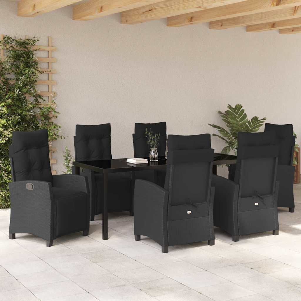 Kert étkező szett párnával 7 pcs Fekete polirattan
