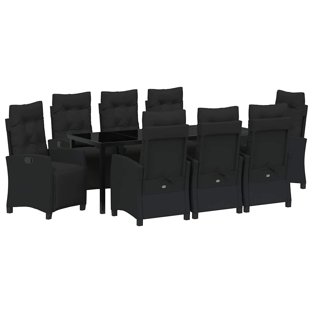 Kert étkező szett párnával 9 pcs Fekete polirattan