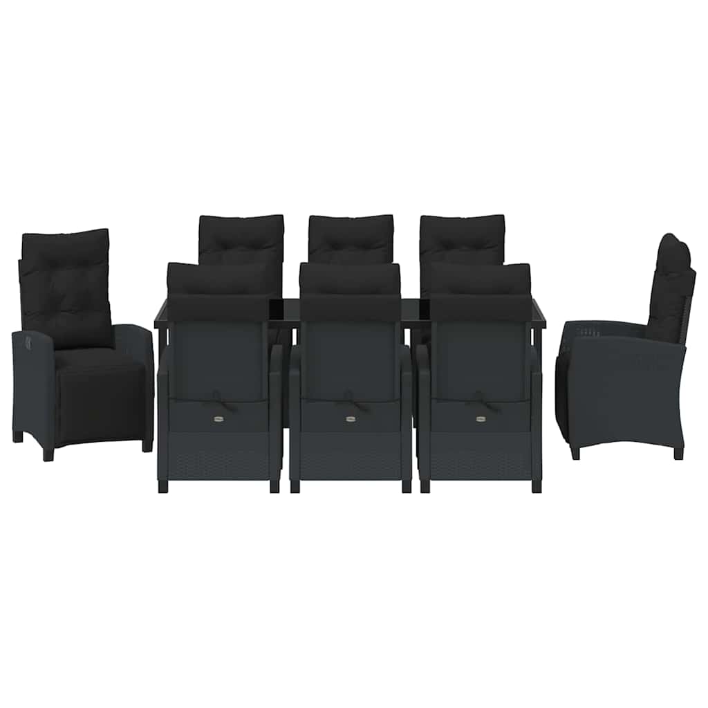 Kert étkező szett párnával 9 pcs Fekete polirattan
