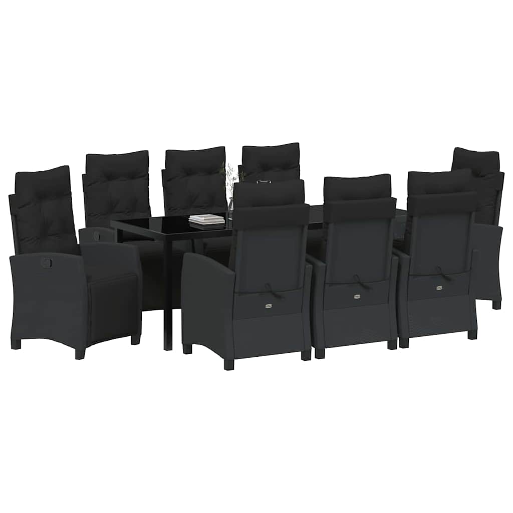 Kert étkező szett párnával 9 pcs Fekete polirattan