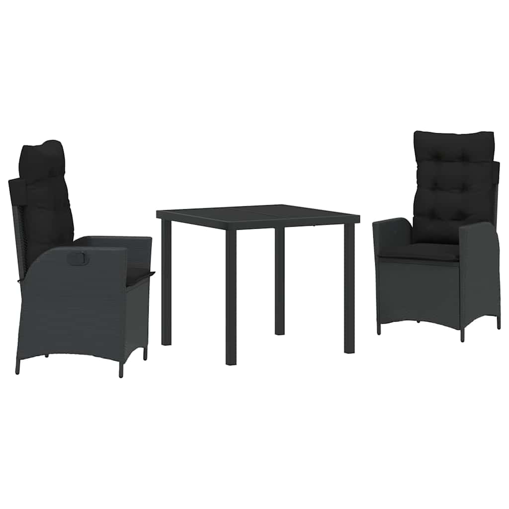 Kert étkező szett párnával 3 pcs Fekete polirattan