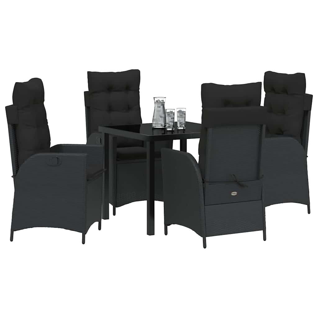 Kert étkező szett párnával 5 pcs Fekete polirattan