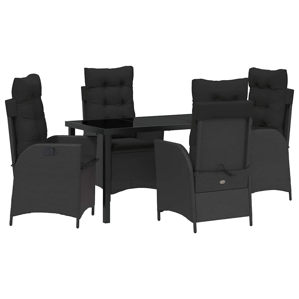 Kert étkező szett párnával 5 pcs Fekete polirattan