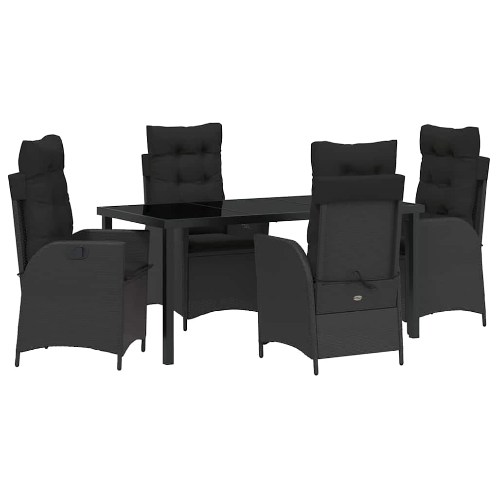 Kert étkező szett párnával 5 pcs Fekete polirattan