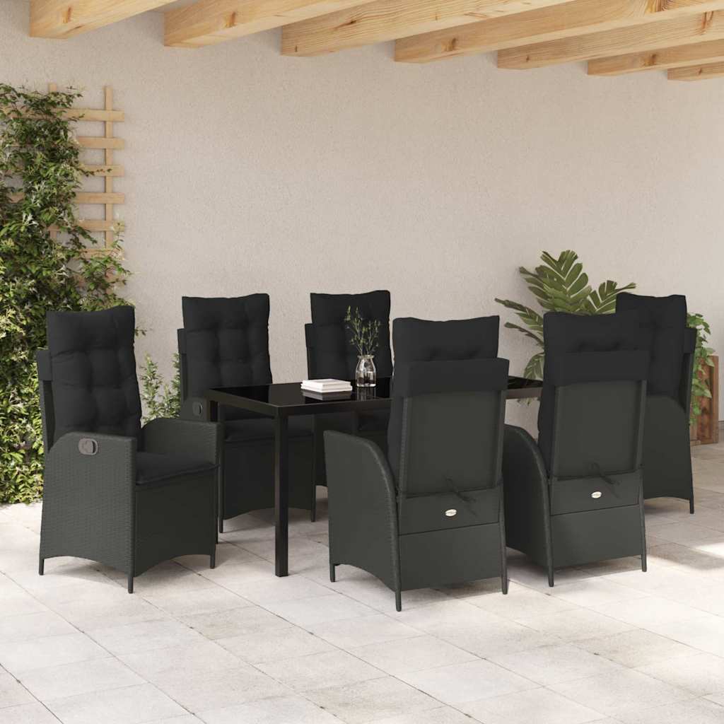 Kert étkező szett párnával 7 pcs Fekete polirattan