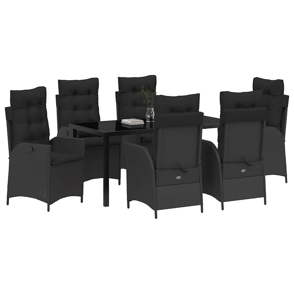 Kert étkező szett párnával 7 pcs Fekete polirattan