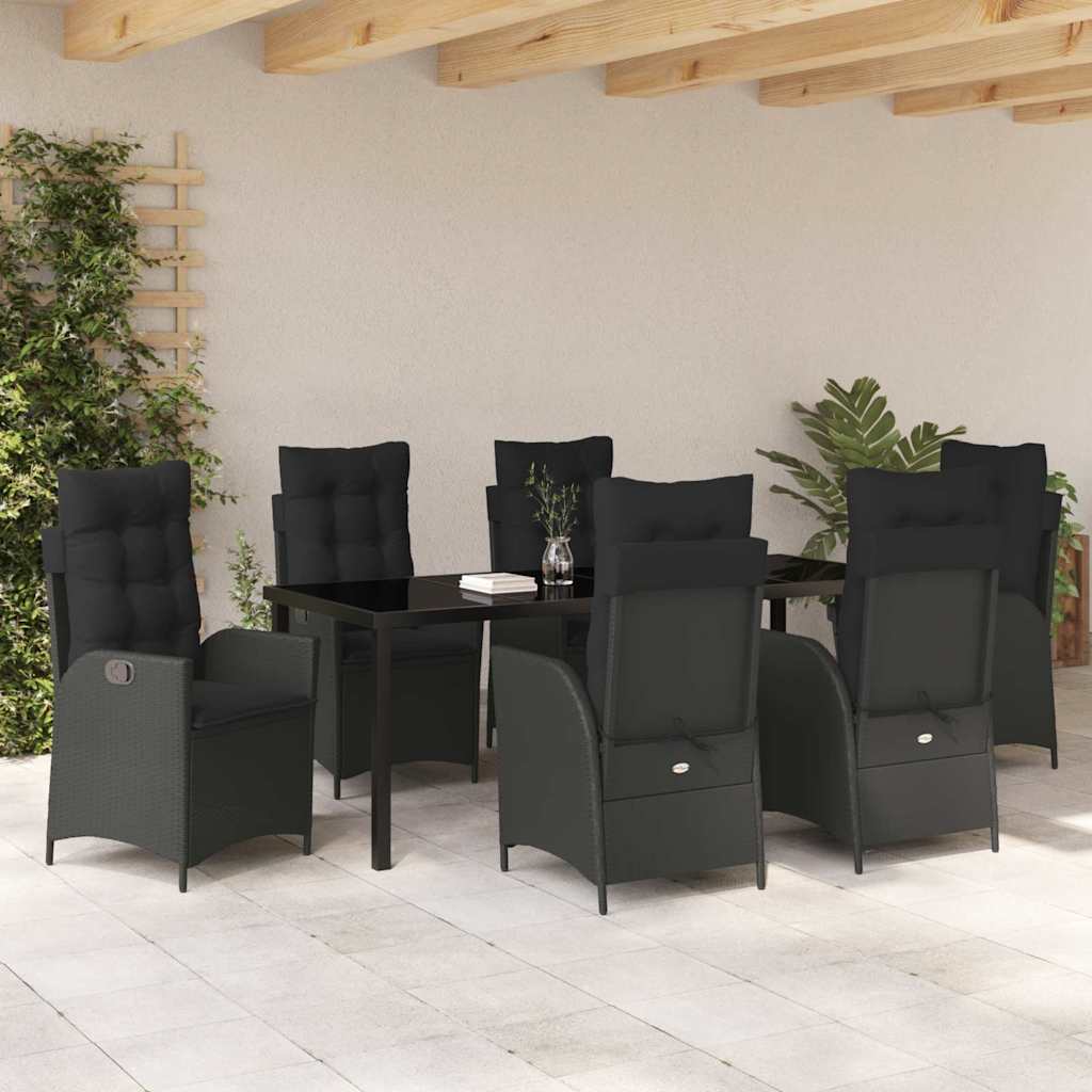 Kert étkező szett párnával 7 pcs Fekete polirattan