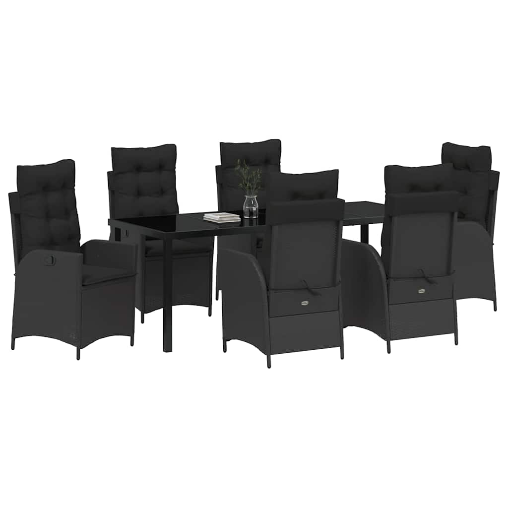 Kert étkező szett párnával 7 pcs Fekete polirattan