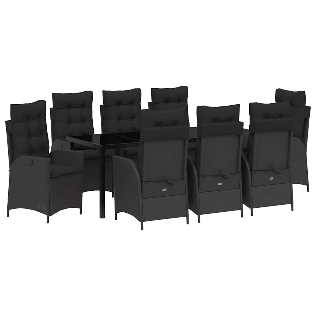 Kert étkező szett párnával 9 pcs Fekete polirattan
