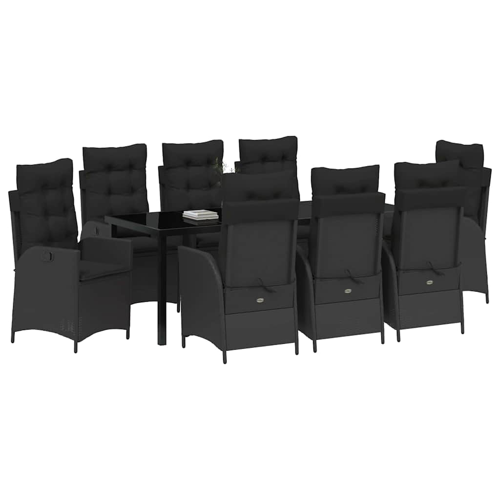 Kert étkező szett párnával 9 pcs Fekete polirattan