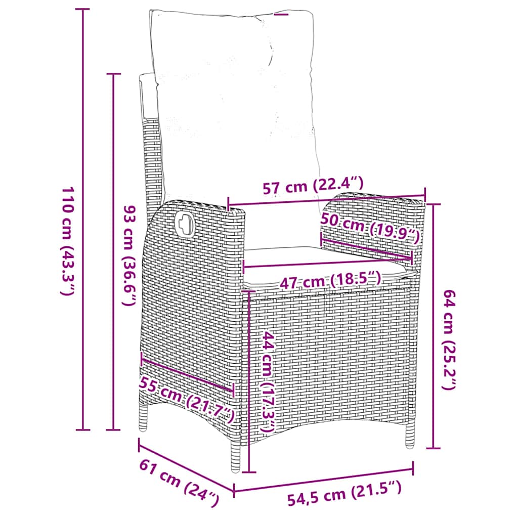Kert étkező szett párnával 5 pcs Bézs polirattan
