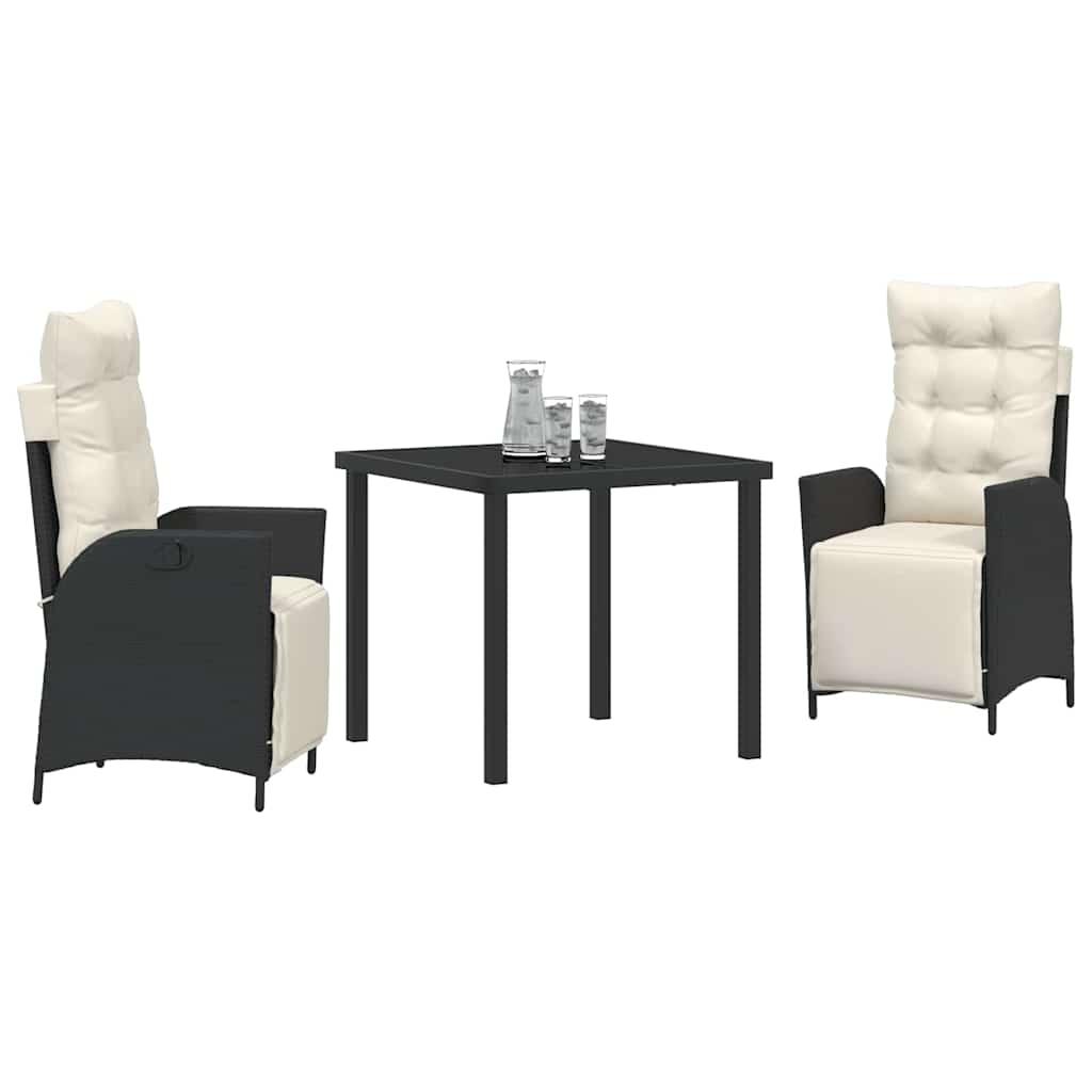 Kert étkező szett párnával 3 pcs Fekete polirattan