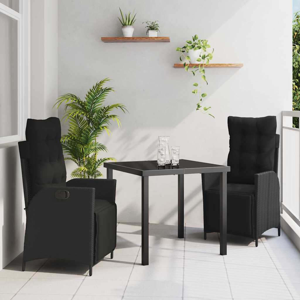 Kert étkező szett párnával 3 pcs Fekete polirattan