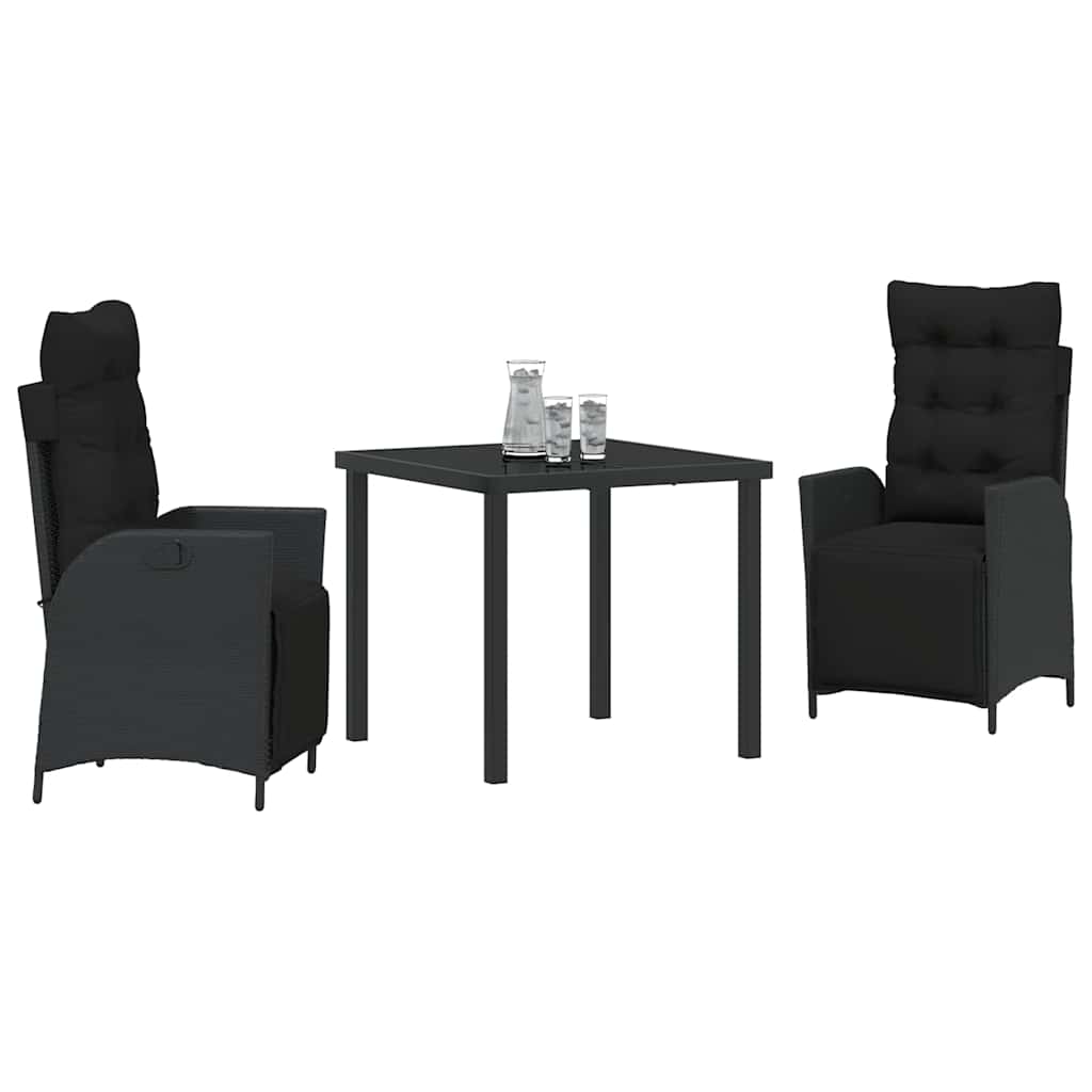 Kert étkező szett párnával 3 pcs Fekete polirattan
