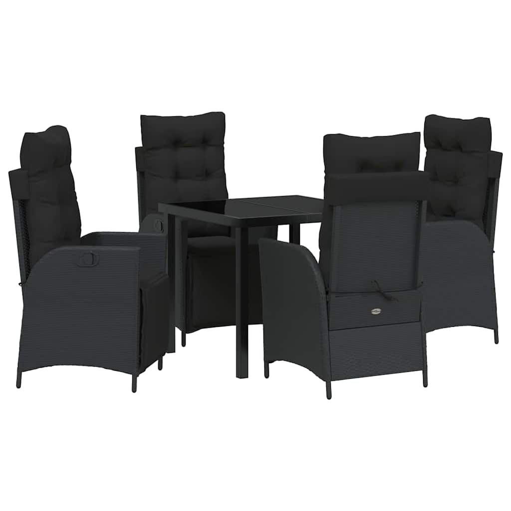 Kert étkező szett párnával 5 pcs Fekete polirattan