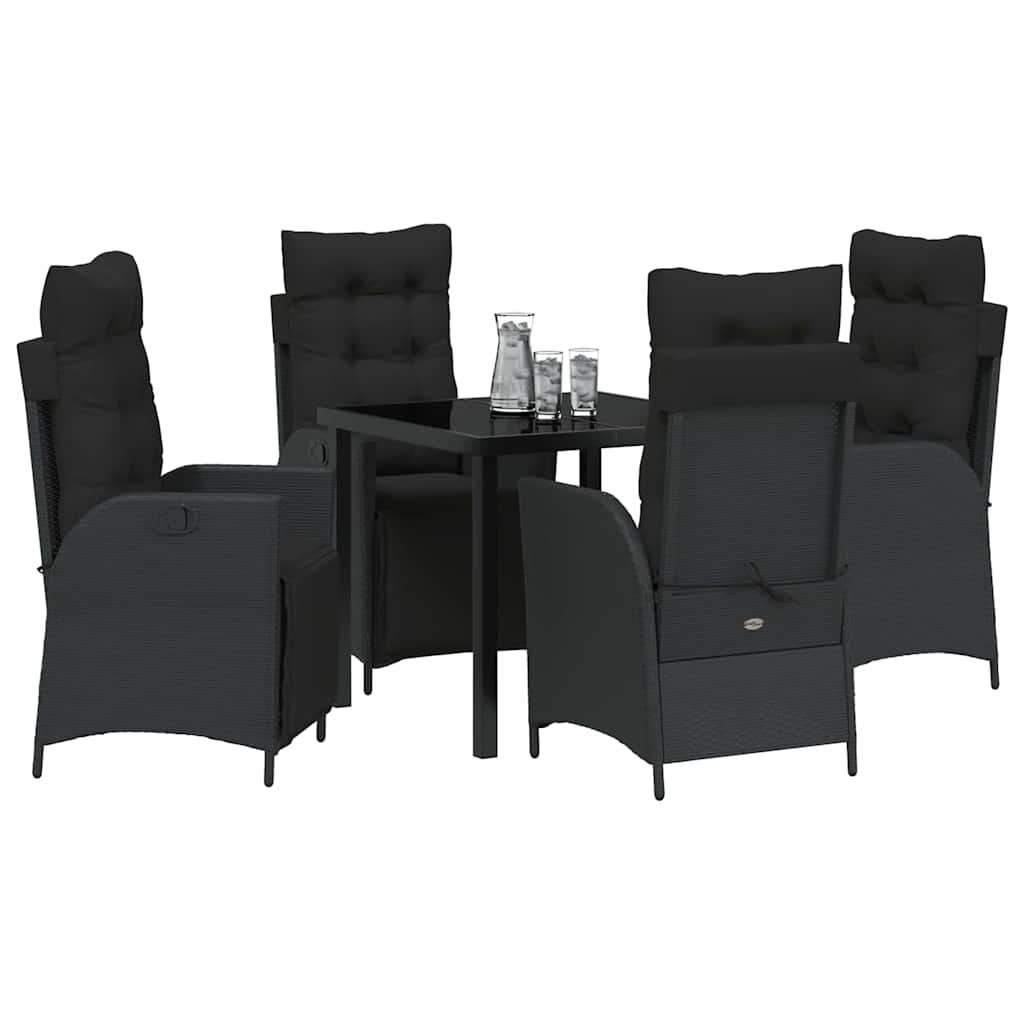Kert étkező szett párnával 5 pcs Fekete polirattan