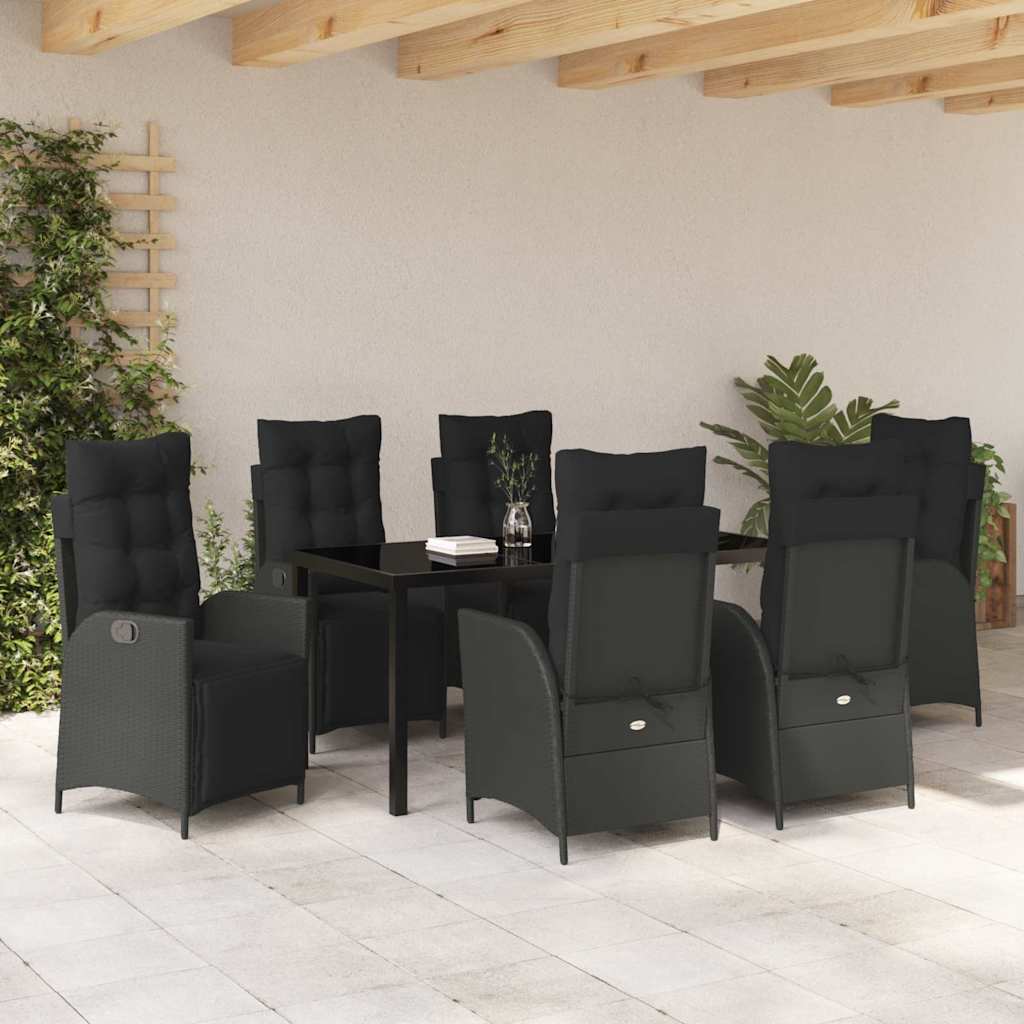 Kert étkező szett párnával 7 pcs Fekete polirattan