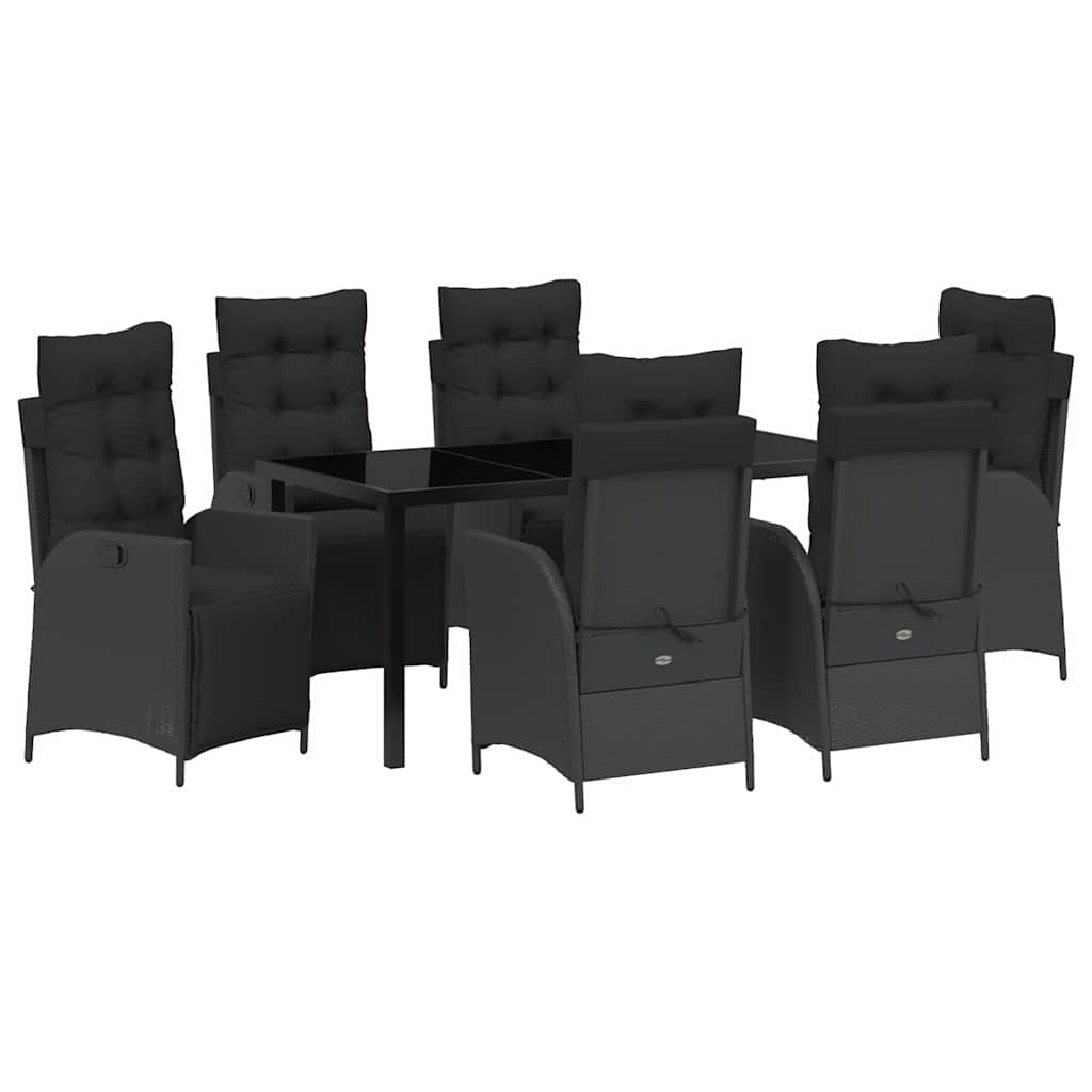 Kert étkező szett párnával 7 pcs Fekete polirattan