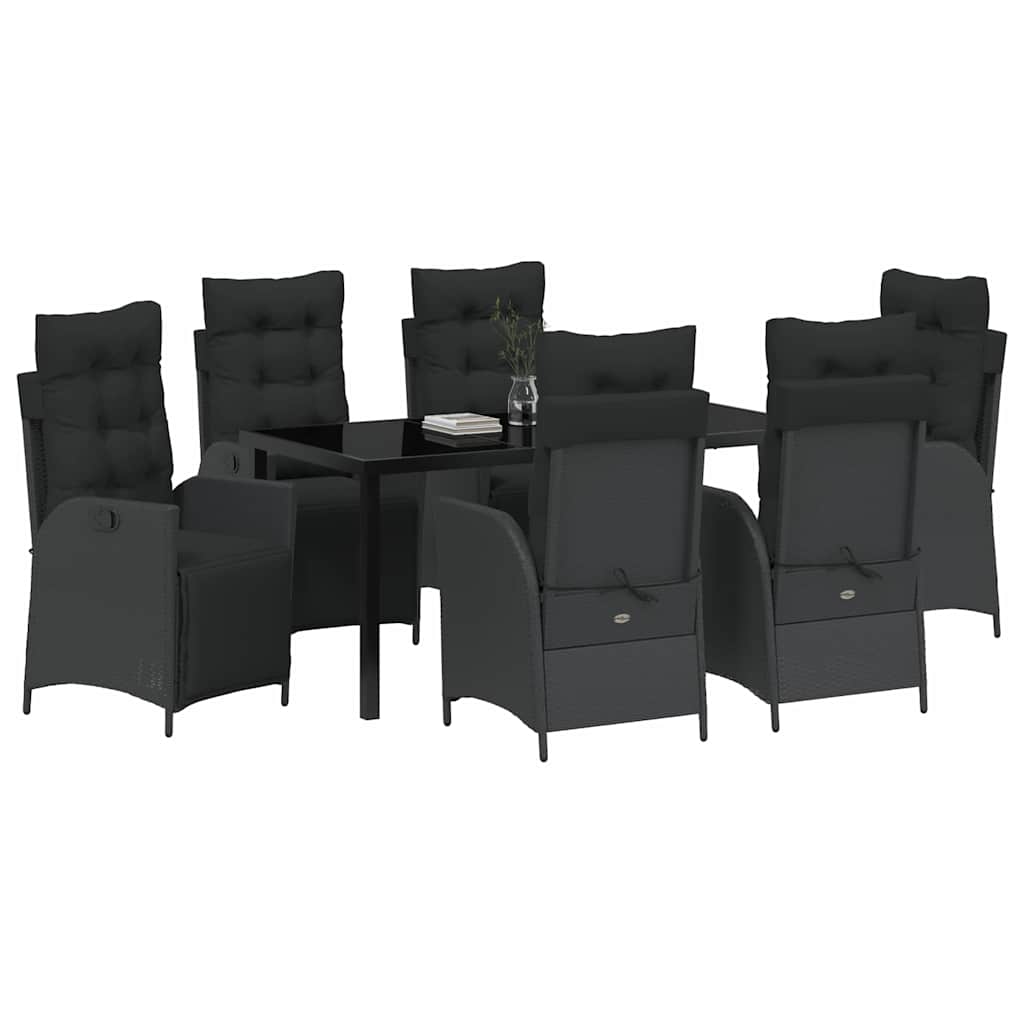 Kert étkező szett párnával 7 pcs Fekete polirattan