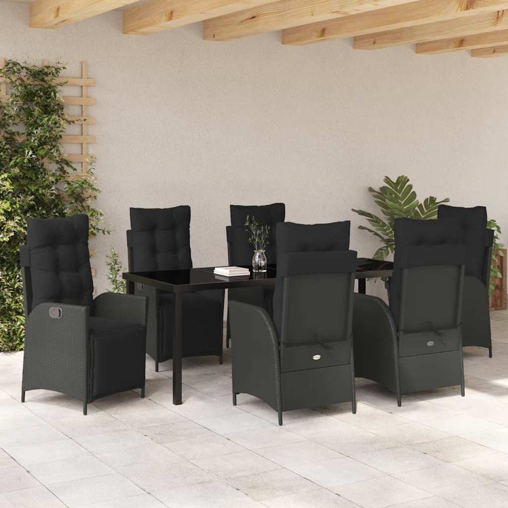 Kert étkező szett párnával 7 pcs Fekete polirattan