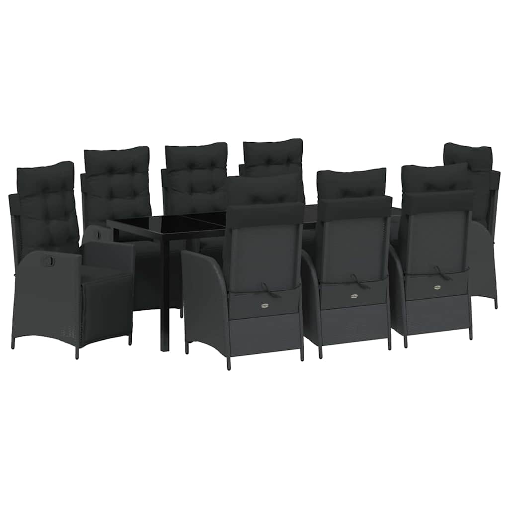 Kert étkező szett párnával 9 pcs Fekete polirattan