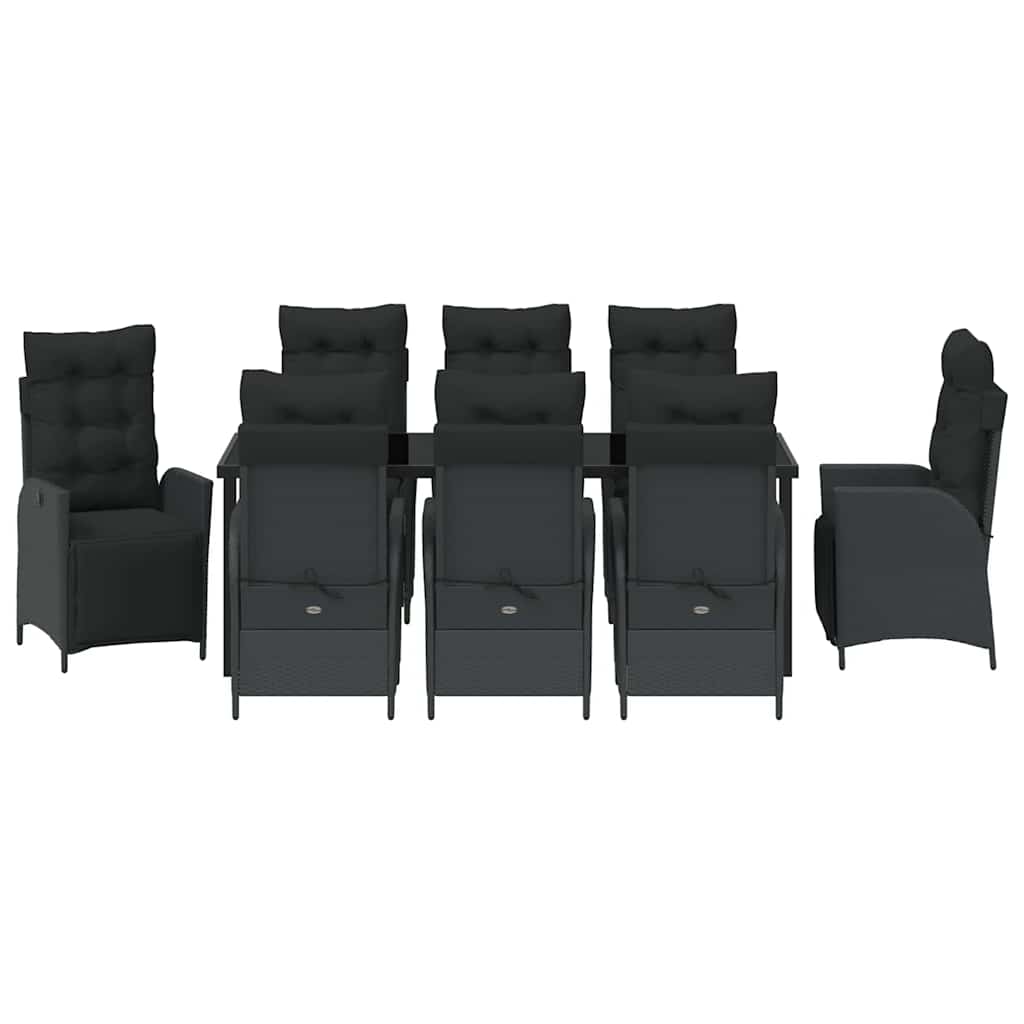 Kert étkező szett párnával 9 pcs Fekete polirattan