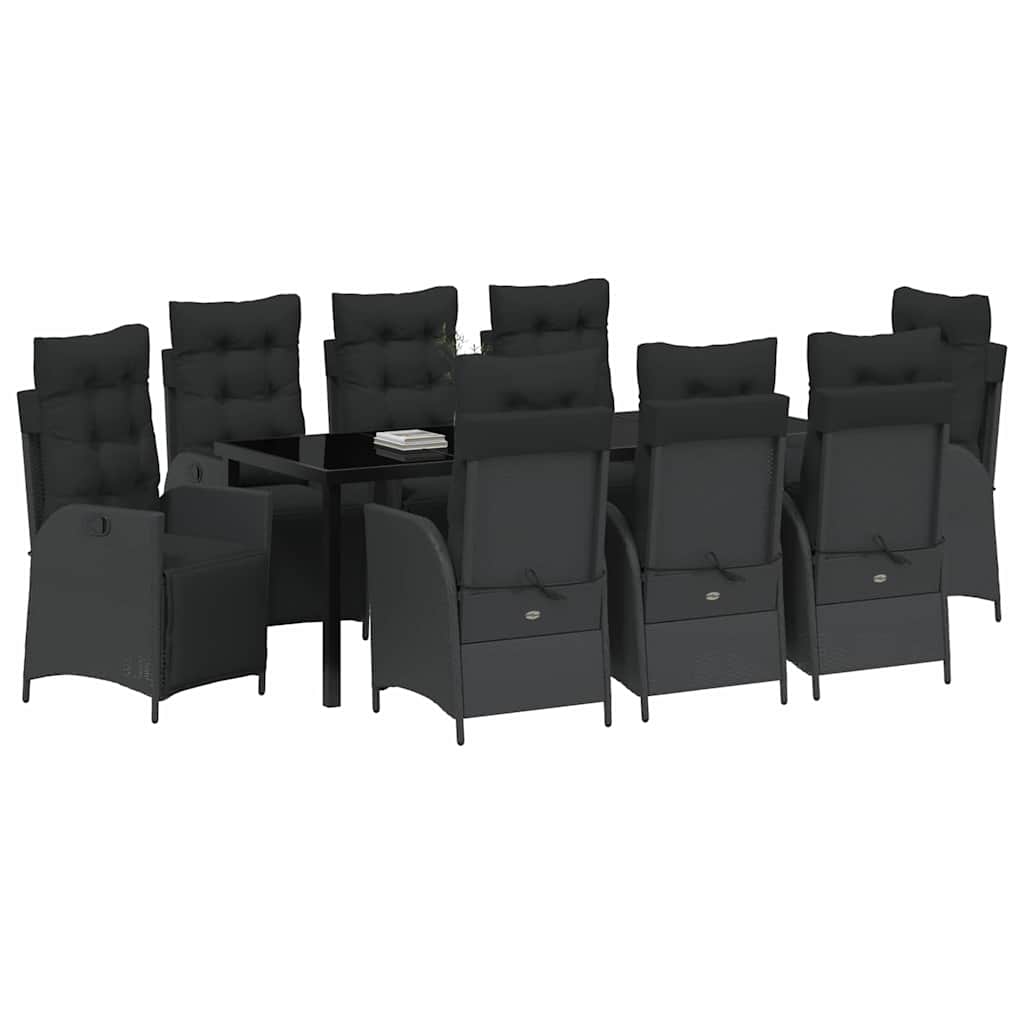 Kert étkező szett párnával 9 pcs Fekete polirattan