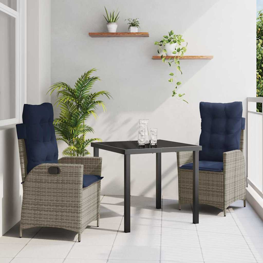 Kert étkező szett párnával 3 pcs Szürke és fekete Rattan