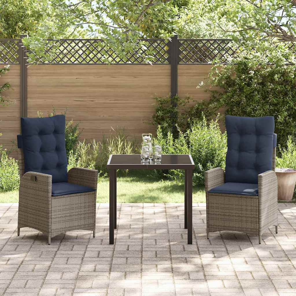Kert étkező szett párnával 3 pcs Szürke és fekete Rattan