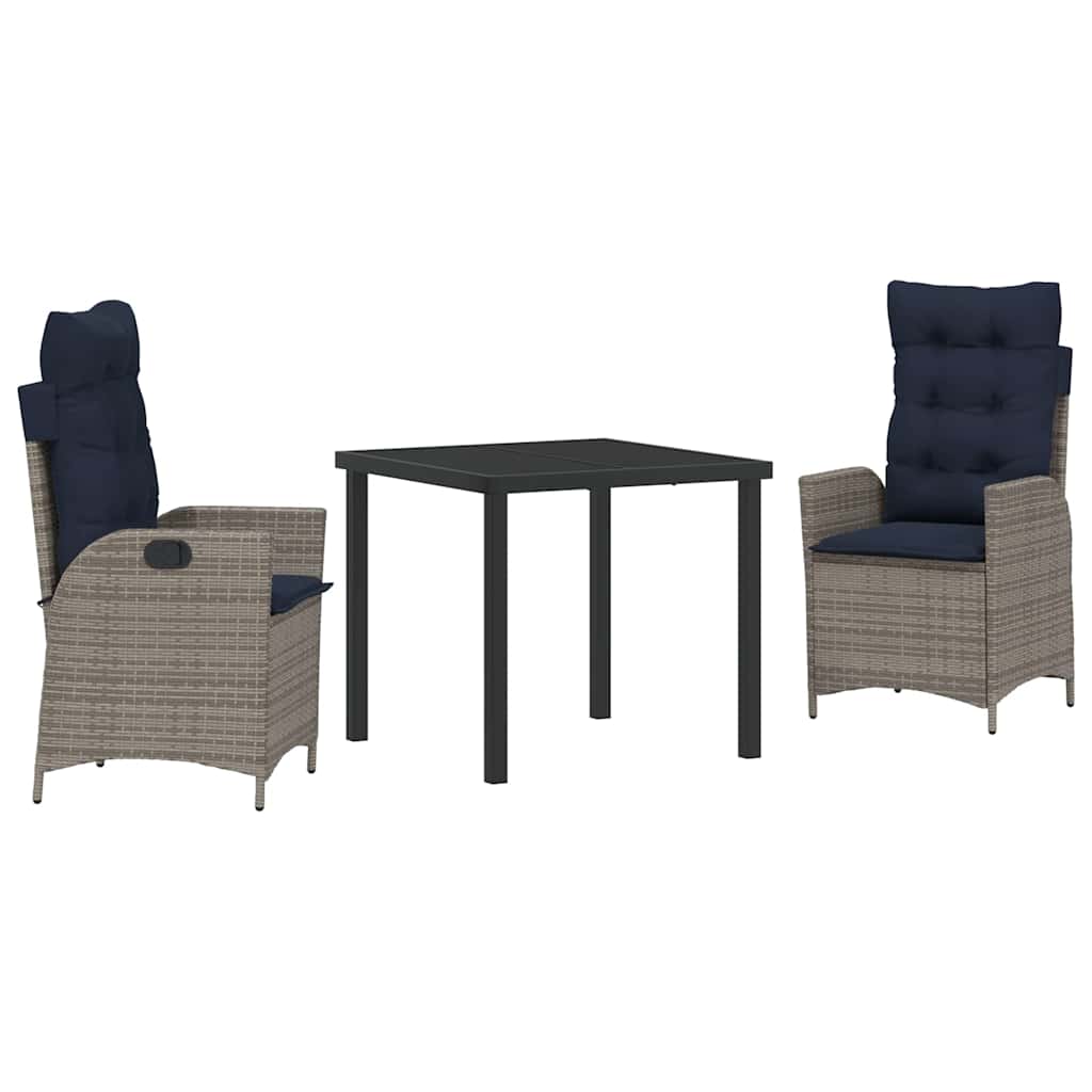 Kert étkező szett párnával 3 pcs Szürke és fekete Rattan