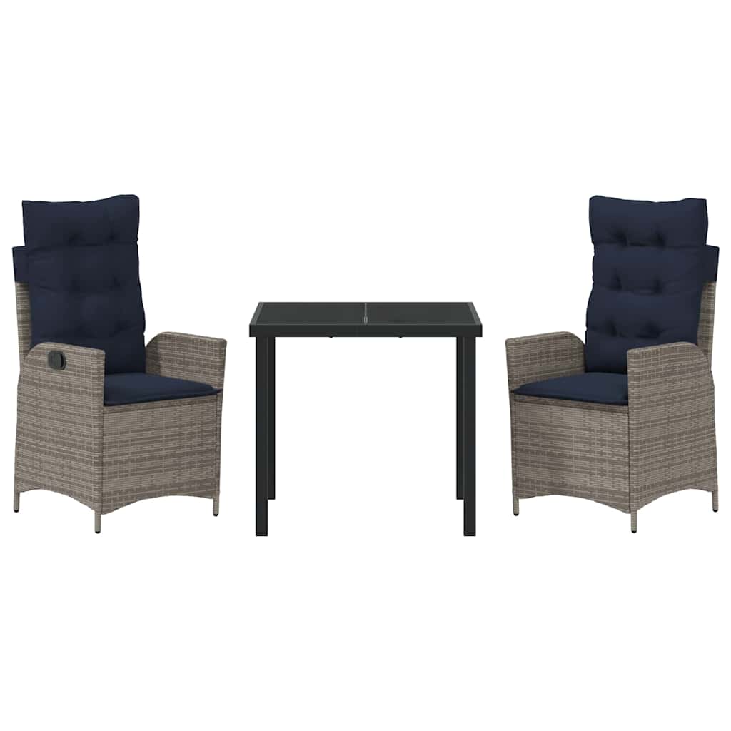 Kert étkező szett párnával 3 pcs Szürke és fekete Rattan
