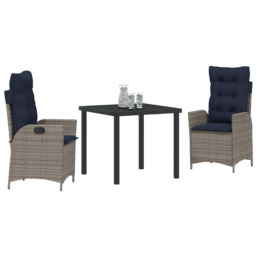 Kert étkező szett párnával 3 pcs Szürke és fekete Rattan
