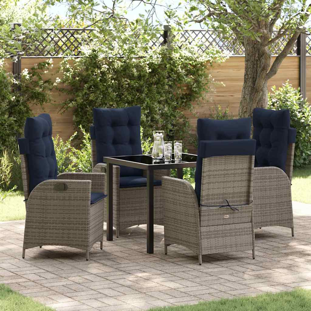 Kert étkező szett párnával 5 pcs Szürke és fekete Rattan