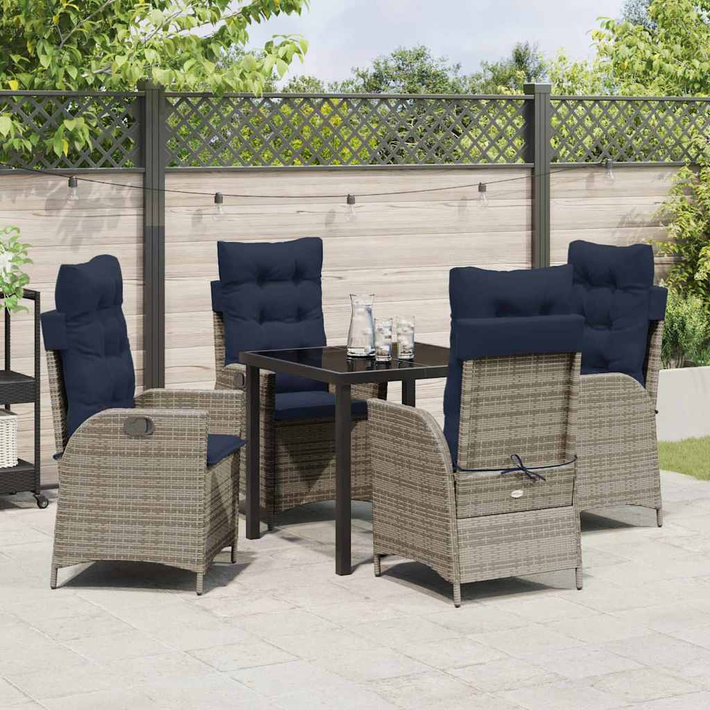 Kert étkező szett párnával 5 pcs Szürke és fekete Rattan