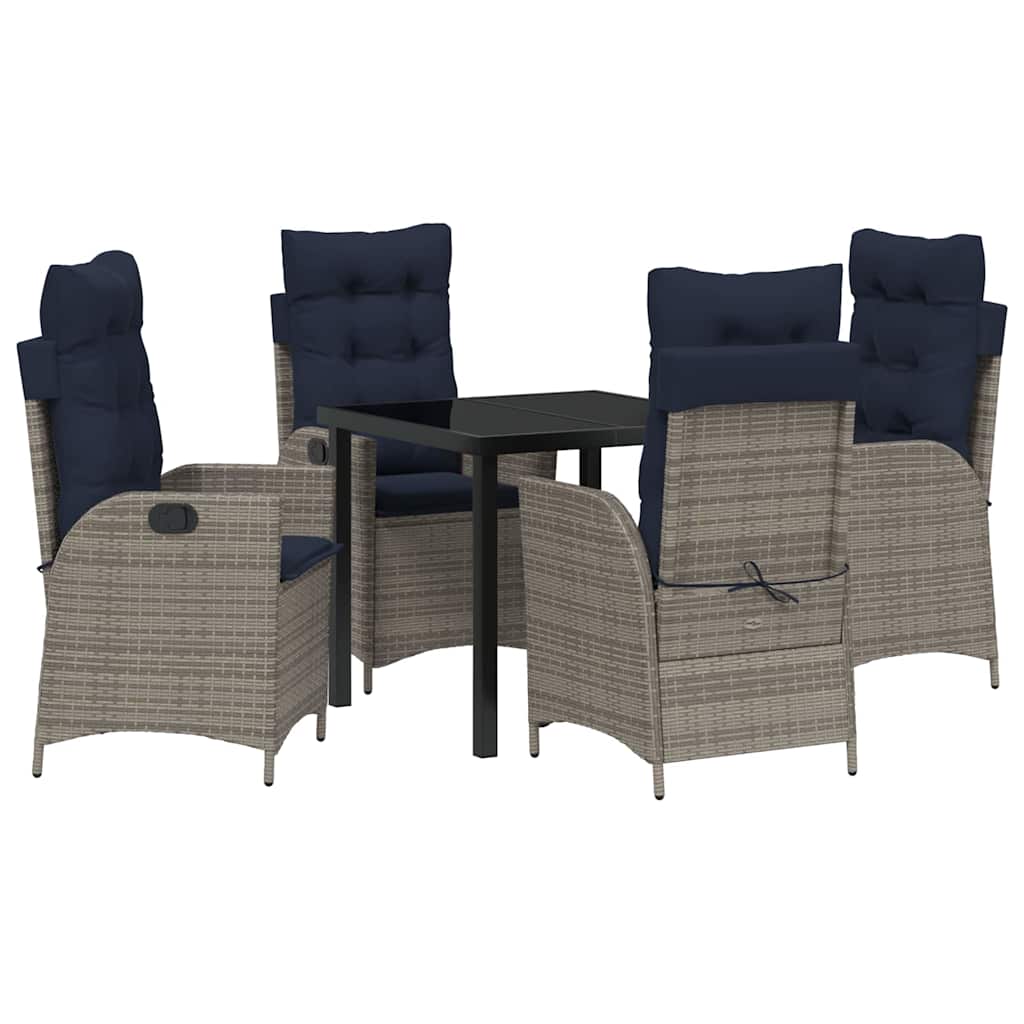 Kert étkező szett párnával 5 pcs Szürke és fekete Rattan