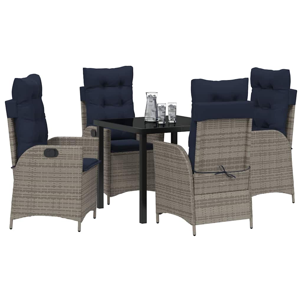 Kert étkező szett párnával 5 pcs Szürke és fekete Rattan
