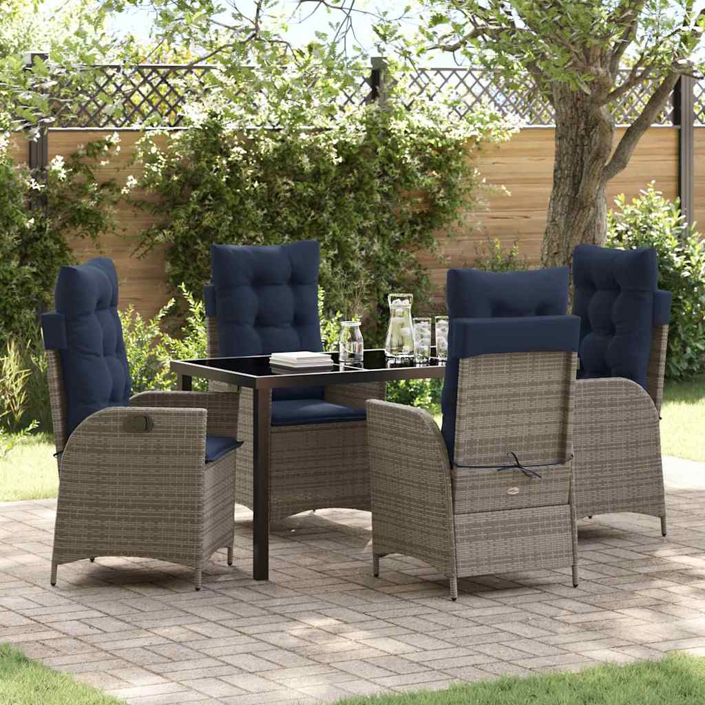 Kert étkező szett párnával 5 pcs Szürke és fekete Rattan