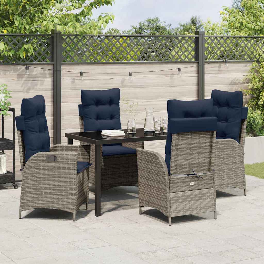 Kert étkező szett párnával 5 pcs Szürke és fekete Rattan