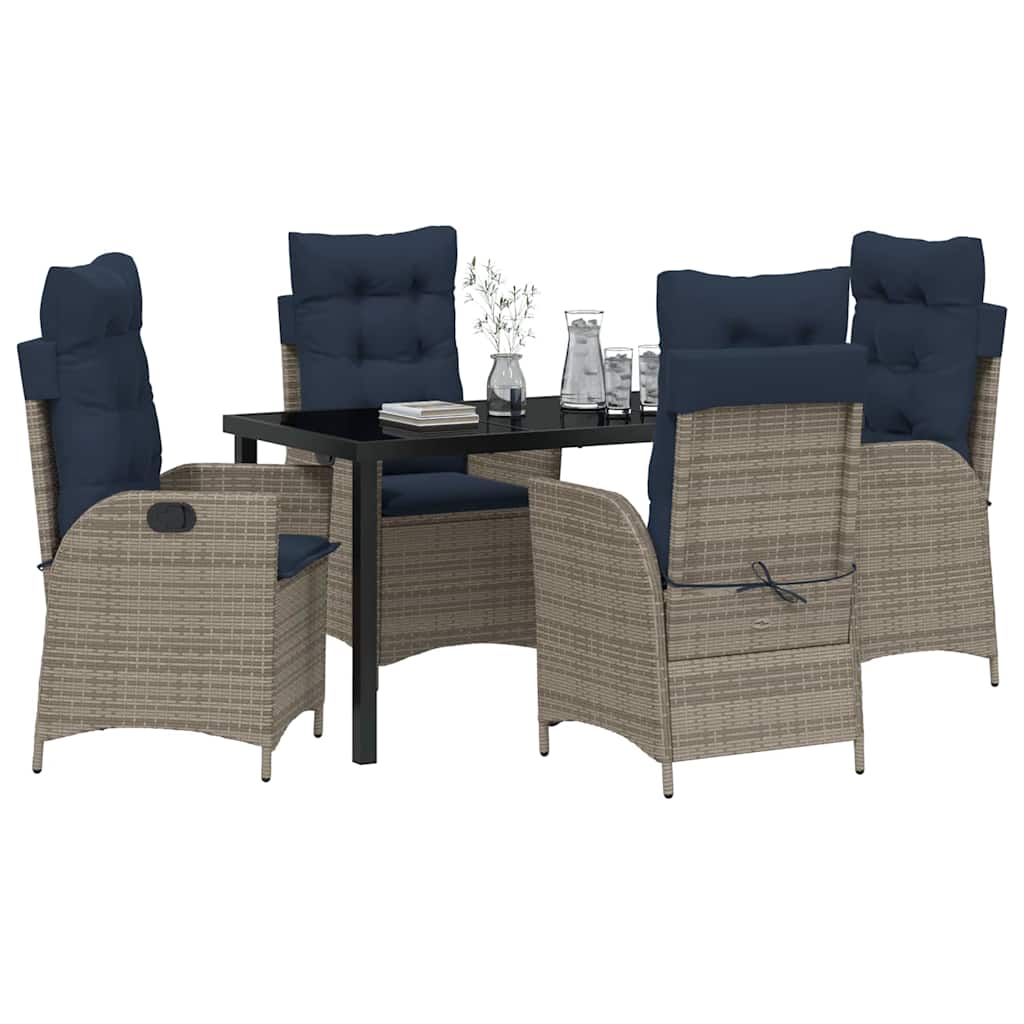 Kert étkező szett párnával 5 pcs Szürke és fekete Rattan
