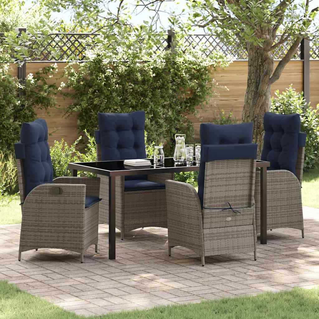 Kert étkező szett párnával 5 pcs Szürke és fekete Rattan