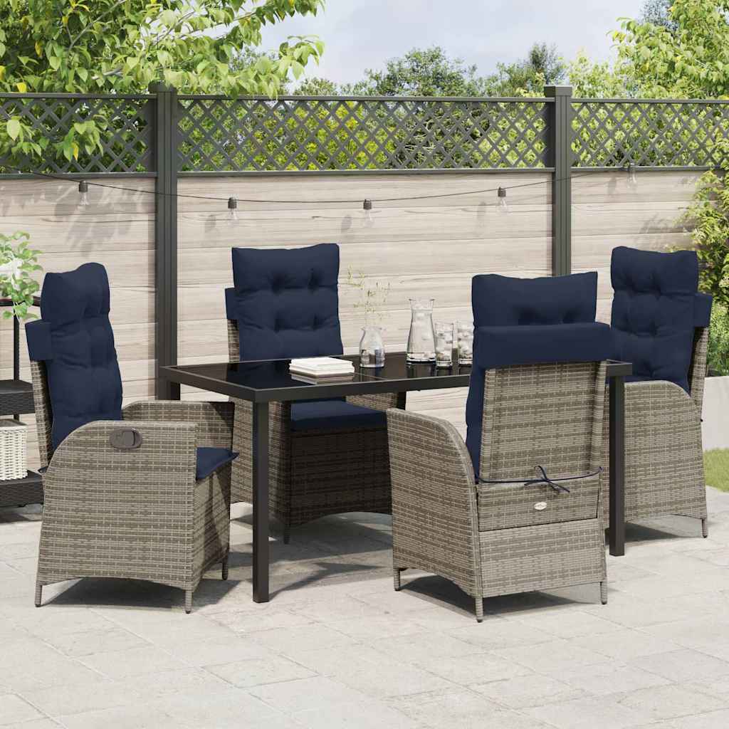 Kert étkező szett párnával 5 pcs Szürke és fekete Rattan