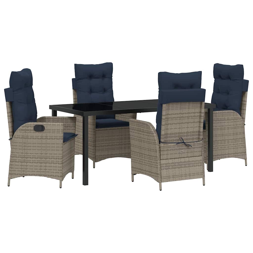 Kert étkező szett párnával 5 pcs Szürke és fekete Rattan