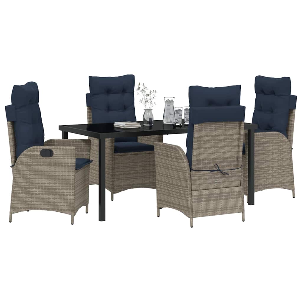 Kert étkező szett párnával 5 pcs Szürke és fekete Rattan