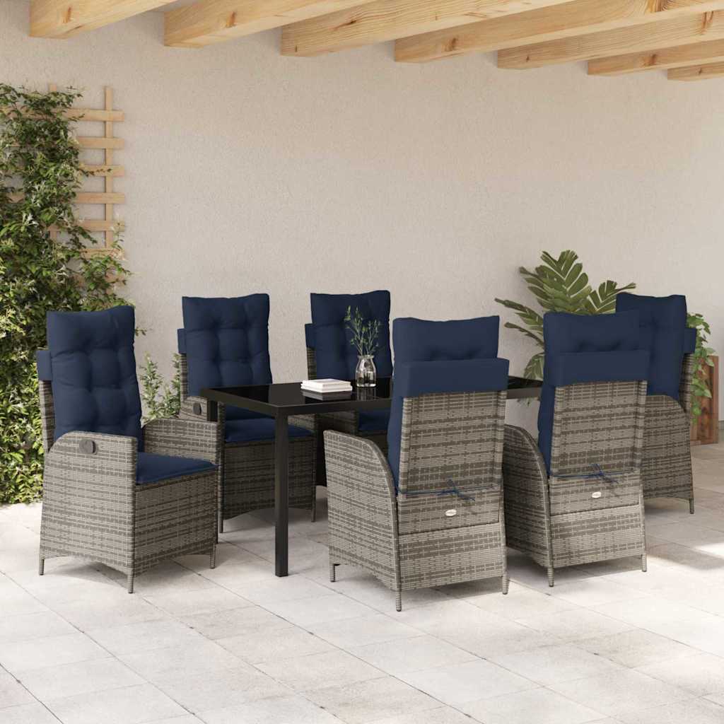 Kert étkező szett párnával 7 pcs Szürke és fekete Rattan
