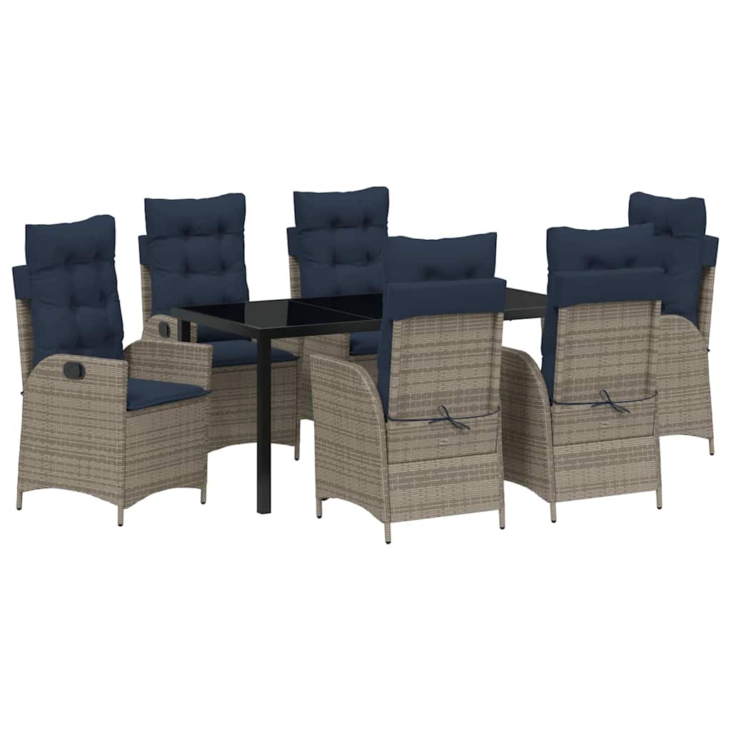Kert étkező szett párnával 7 pcs Szürke és fekete Rattan