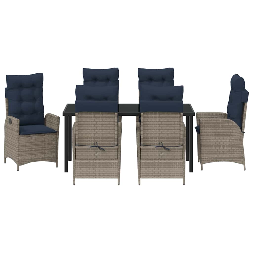 Kert étkező szett párnával 7 pcs Szürke és fekete Rattan